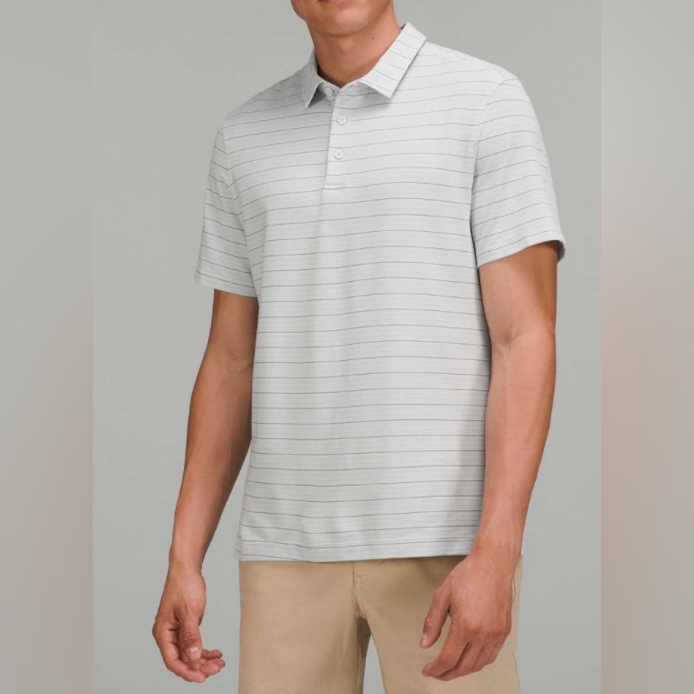 NWOT Lululemon Evolution Short Sleeve Polo Shirt Serenity Stripe Vapor Graphite